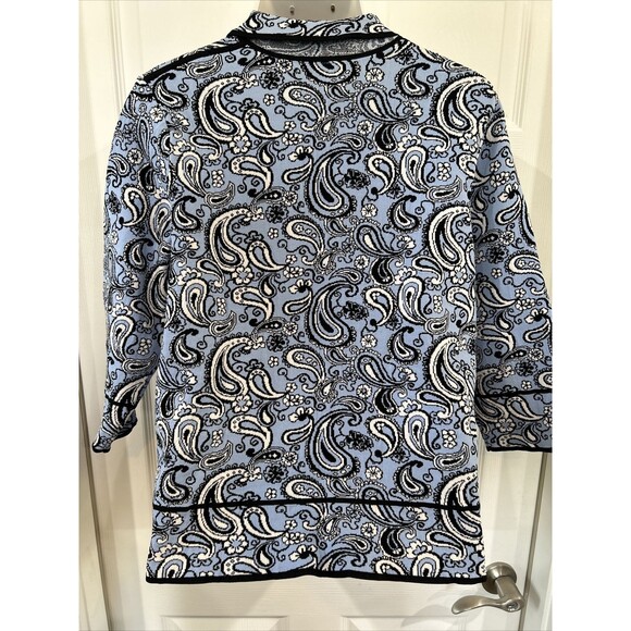 Essential G Santana Fine Knit Zip Front Paisley Print Blue Plus Size Sweater 2X - Picture 8 of 10